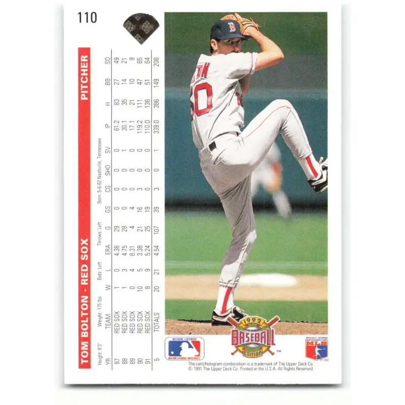 1992 Upper Deck #110 Tom Bolton NM-MT Boston Red Sox Baseball Card - Baseball Card Single