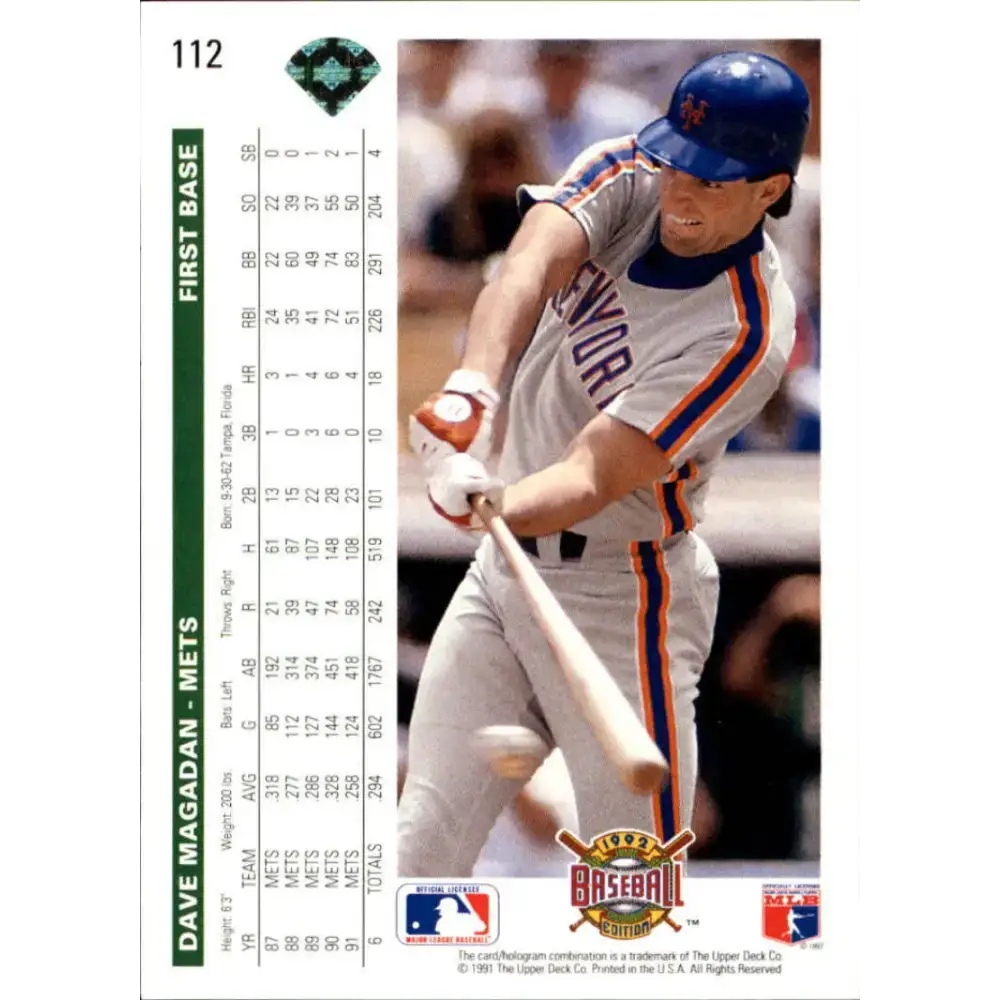 1992 Upper Deck #112 Dave Magadan NM-MT New York Mets Baseball Card - Baseball Card Single