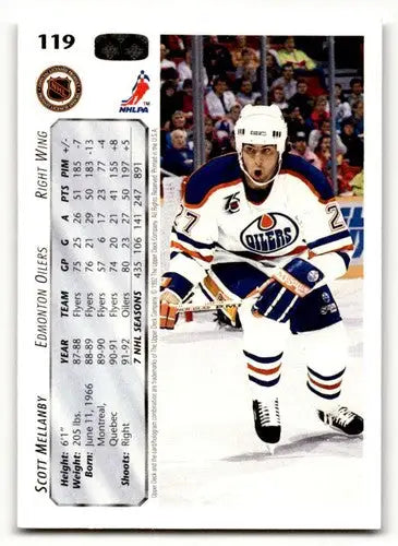 Hockey trading card featuring Scott Mellanby from 1992 Upper Deck ID 46817 with original gloss