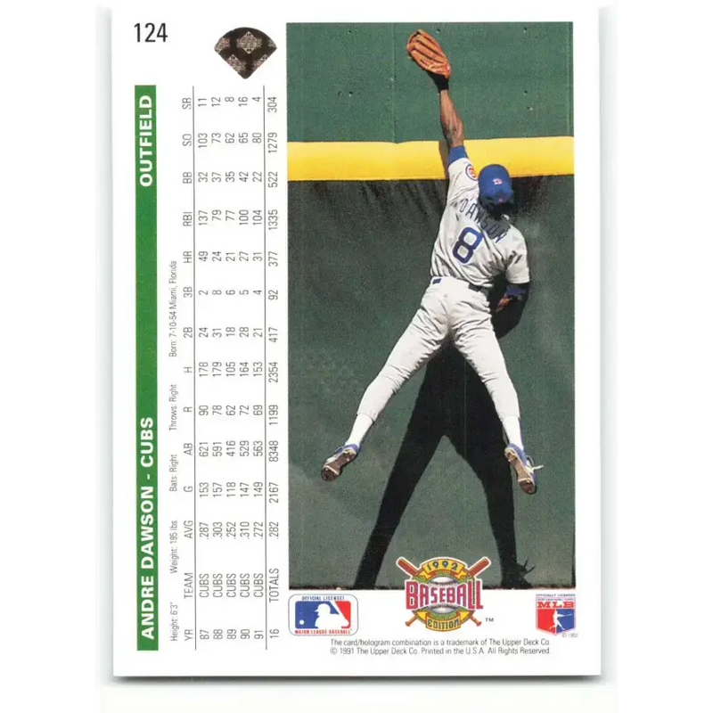 1992 Upper Deck #124 Andre Dawson NM-MT Chicago Cubs Baseball Card - Baseball Card Single