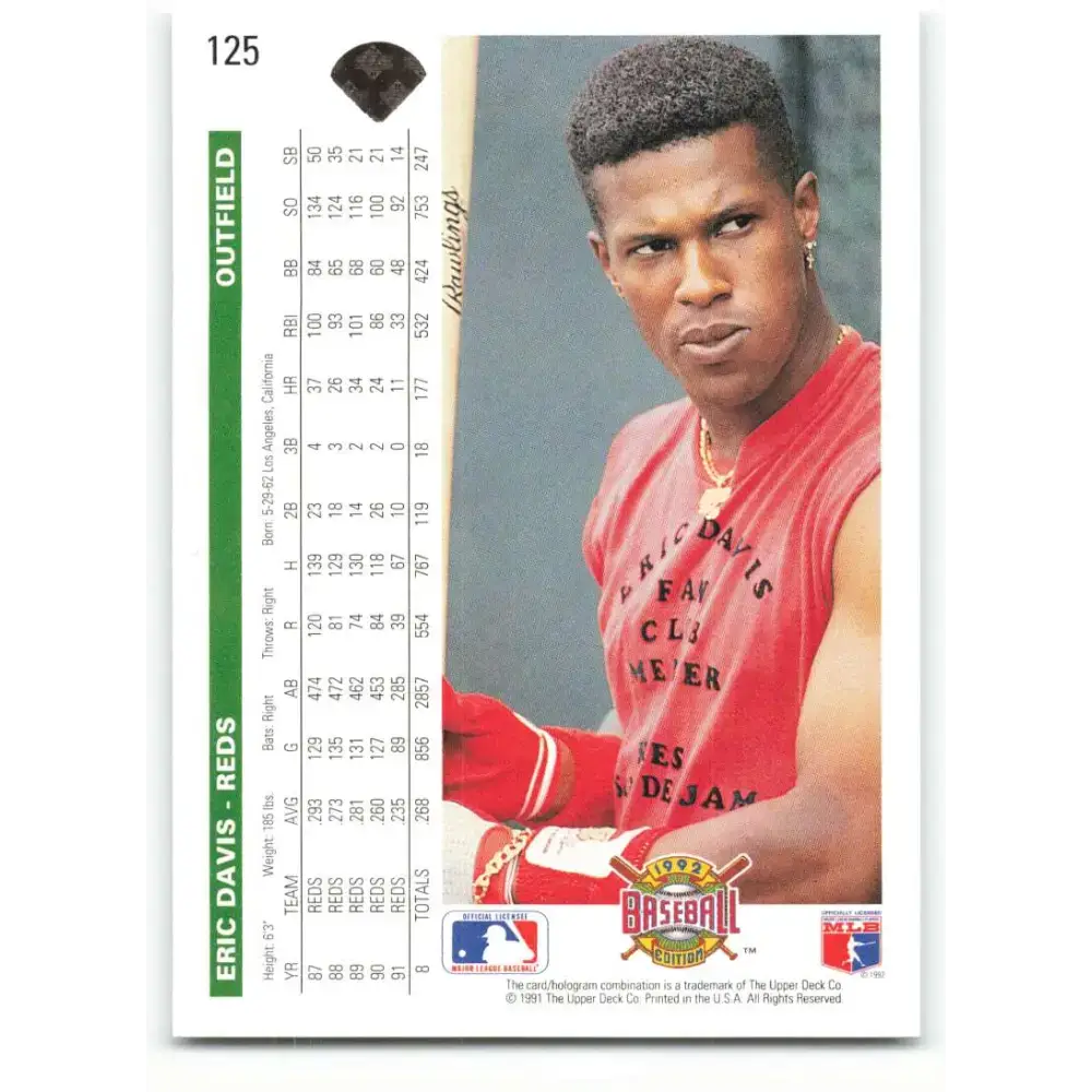 1992 Upper Deck #125 Eric Davis NM-MT Cincinnati Reds Baseball Card - Baseball Card Single