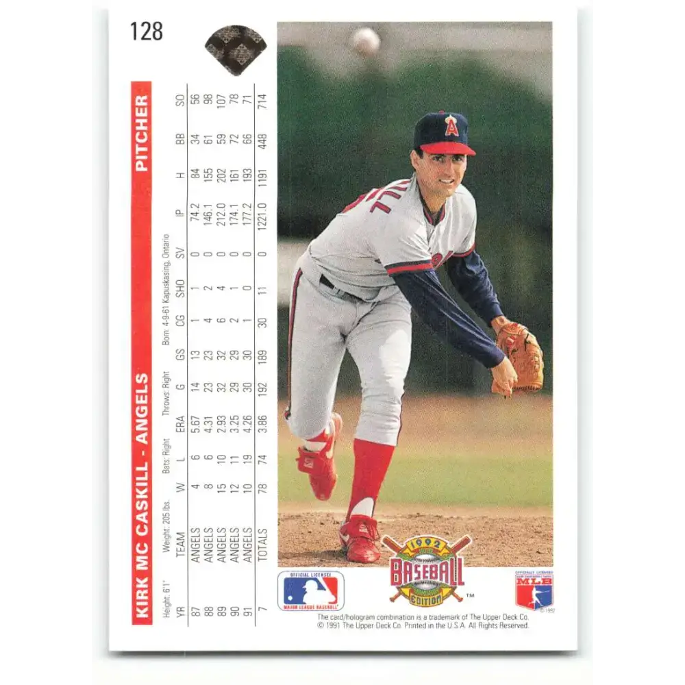 1992 Upper Deck #128 Kirk McCaskill NM-MT California Angels Baseball Card - Baseball Card Single