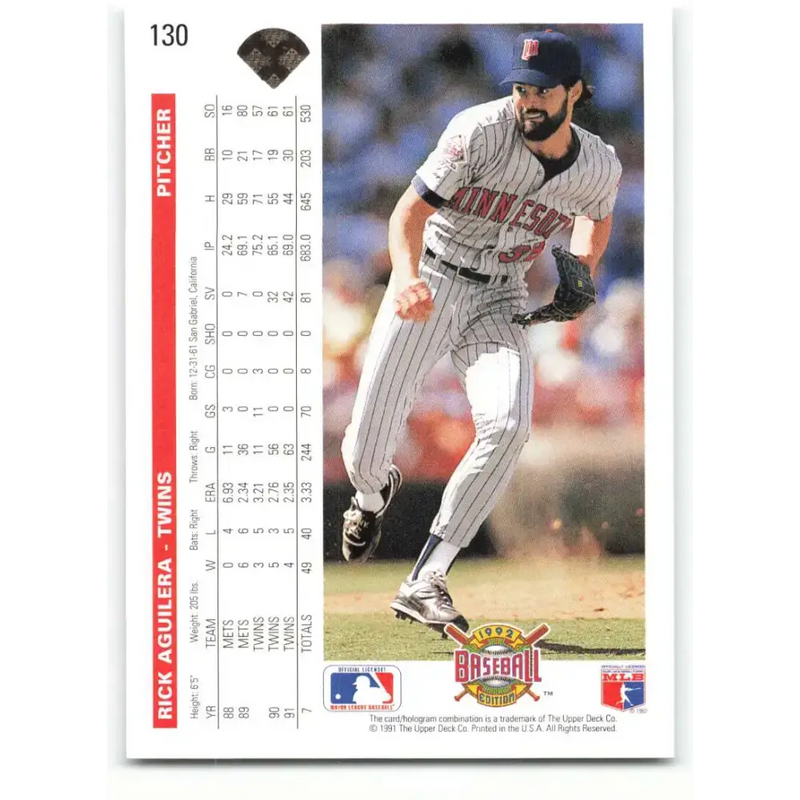 1992 Upper Deck #130 Rick Aguilera NM-MT Minnesota Twins Baseball Card - Baseball Card Single