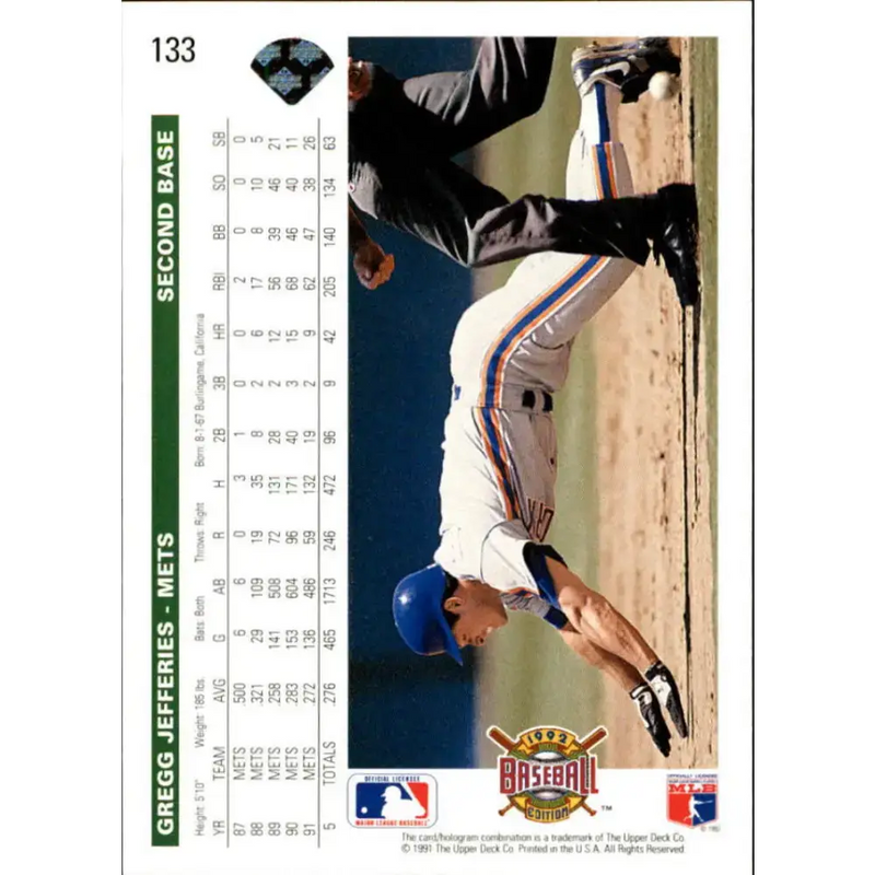1992 Upper Deck #133 Gregg Jefferies NM-MT New York Mets Baseball Card - Baseball Card Single