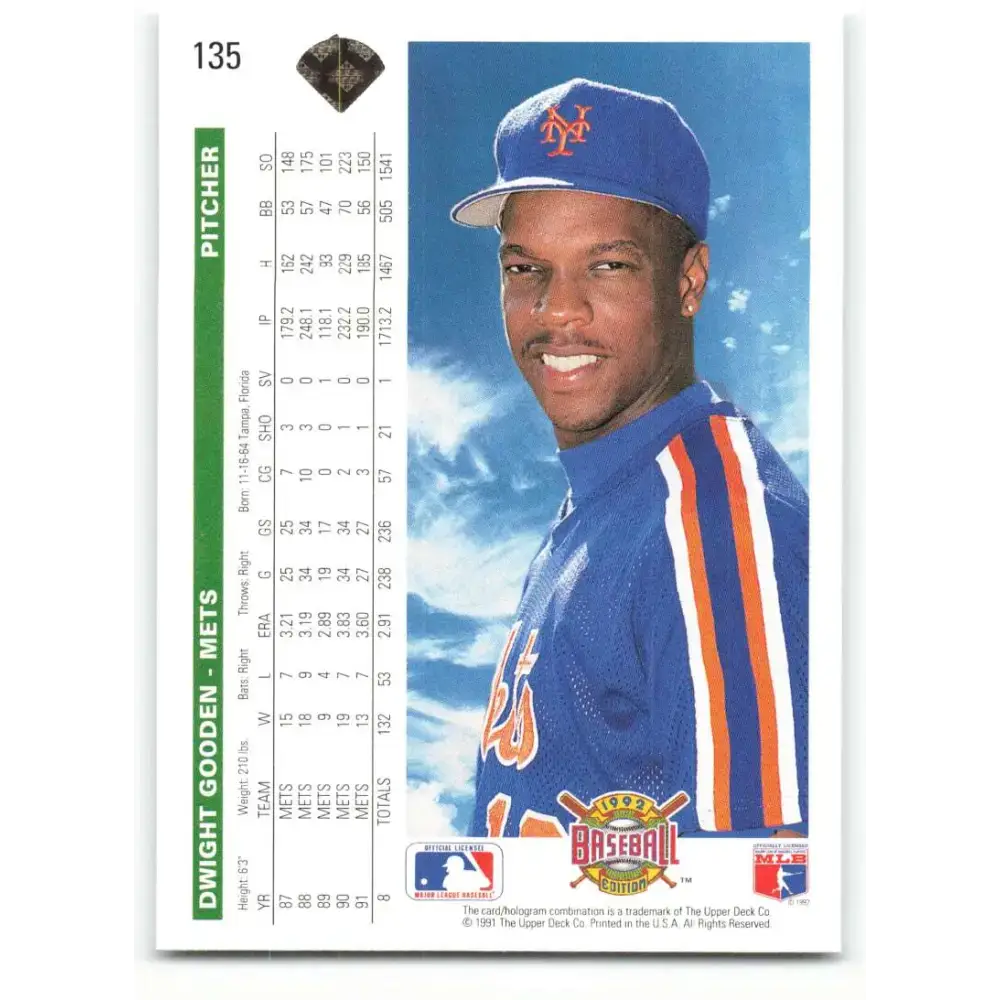 1992 Upper Deck #135 Dwight Gooden NM-MT New York Mets Baseball Card - Baseball Card Single