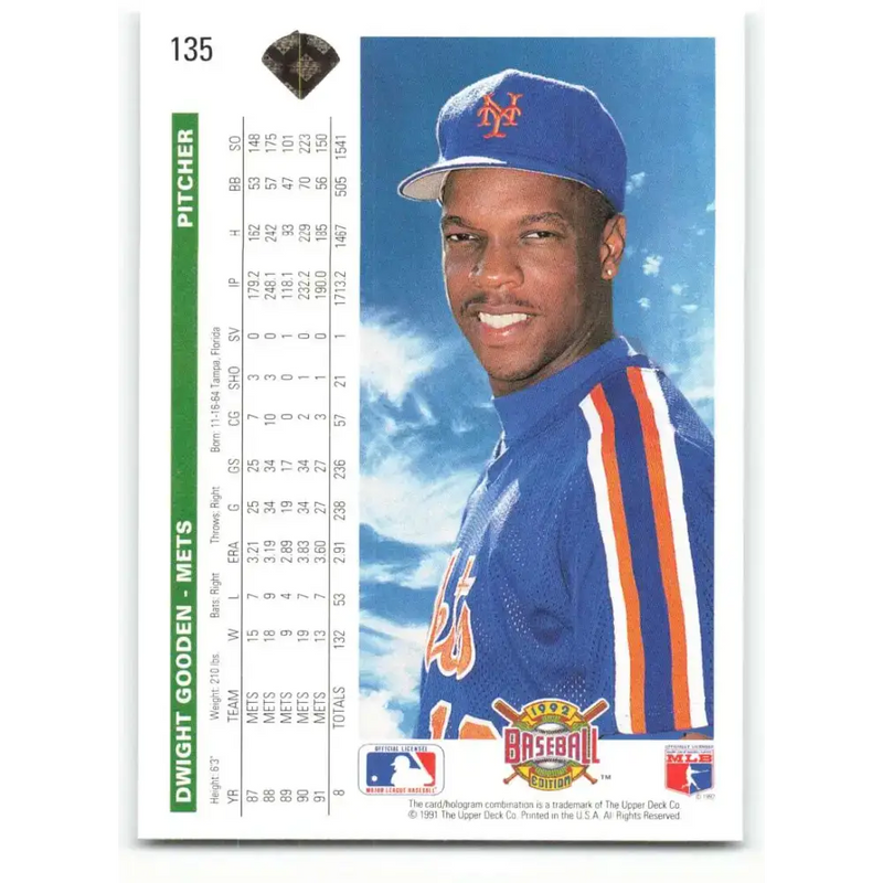 1992 Upper Deck #135 Dwight Gooden NM-MT New York Mets Baseball Card - Baseball Card Single