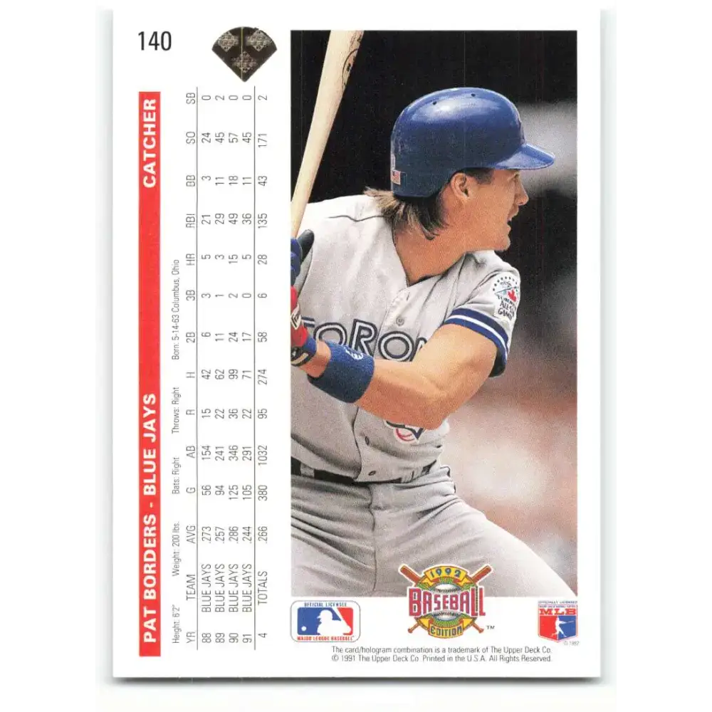 1992 Upper Deck #140 Pat Borders NM-MT Toronto Blue Jays Baseball Card - Baseball Card Single