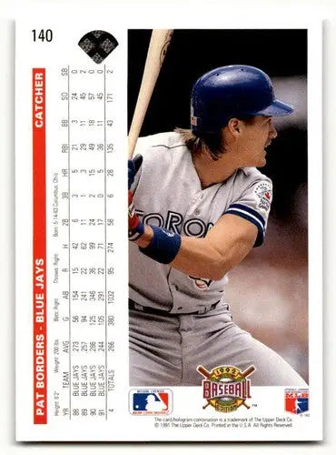 Original gloss baseball card featuring Pat Borders from Toronto Blue Jays 1992 Upper Deck series