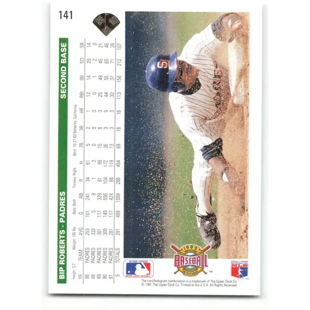 1992 Upper Deck #141 Bip Roberts NM-MT San Diego Padres Baseball Card - Baseball Card Single