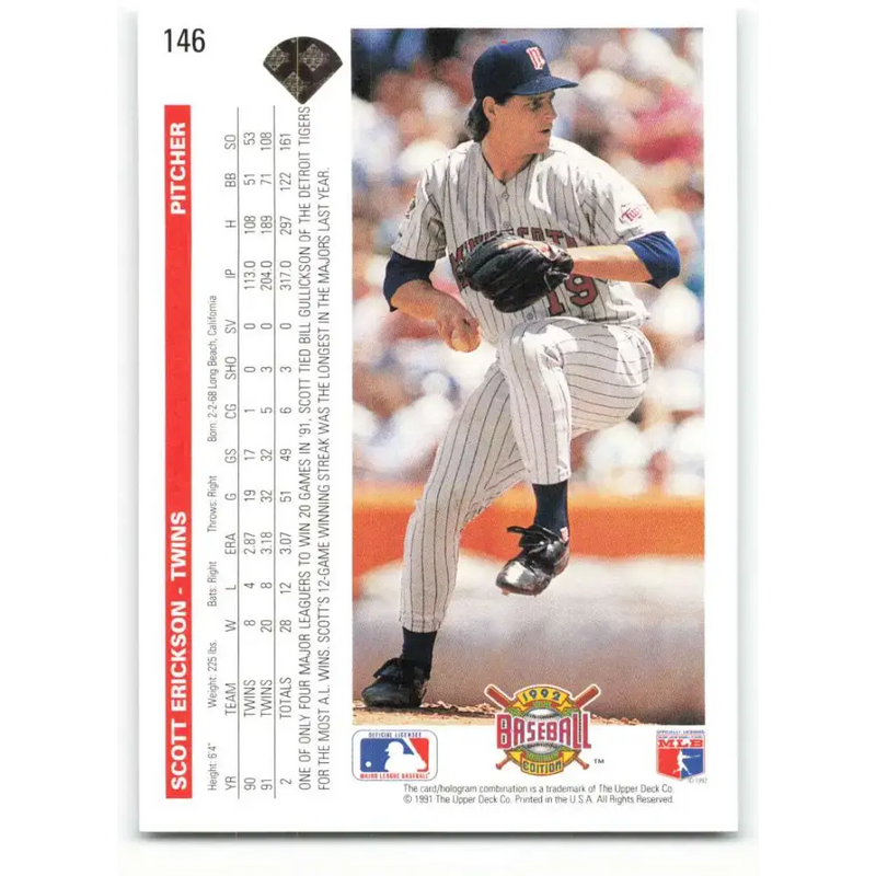 1992 Upper Deck #146 Scott Erickson NM-MT Minnesota Twins Baseball Card - Baseball Card Single