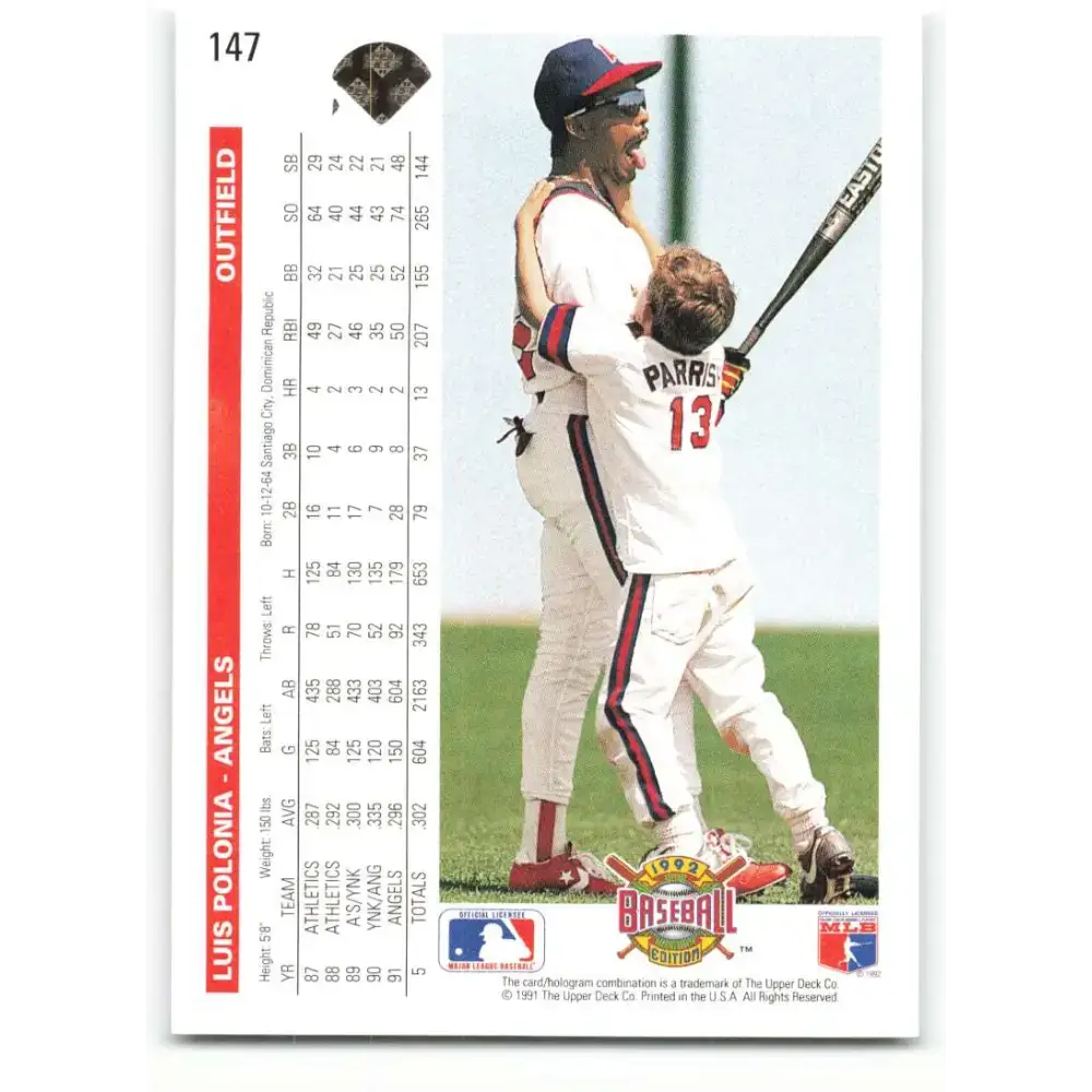 1992 Upper Deck #147 Luis Polonia NM-MT California Angels Baseball Card - Baseball Card Single