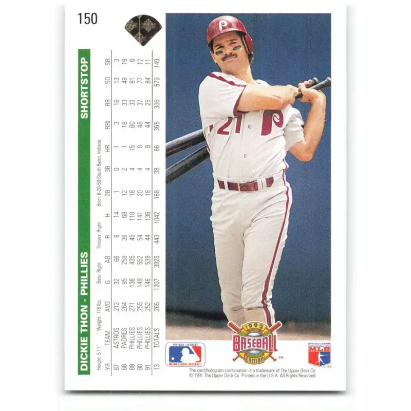 1992 Upper Deck #150 Dickie Thon NM-MT Philadelphia Phillies Baseball Card - Baseball Card Single