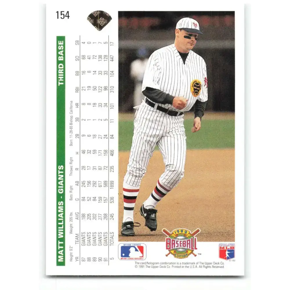1992 Upper Deck #154 Matt Williams NM-MT San Francisco Giants Baseball Card - Baseball Card Single