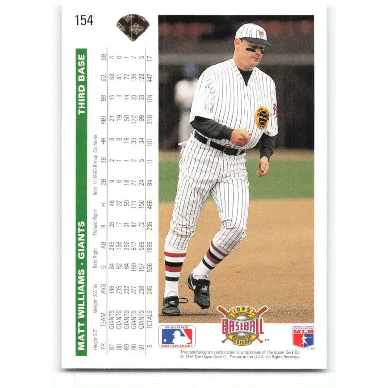 1992 Upper Deck #154 Matt Williams NM-MT San Francisco Giants Baseball Card - Baseball Card Single