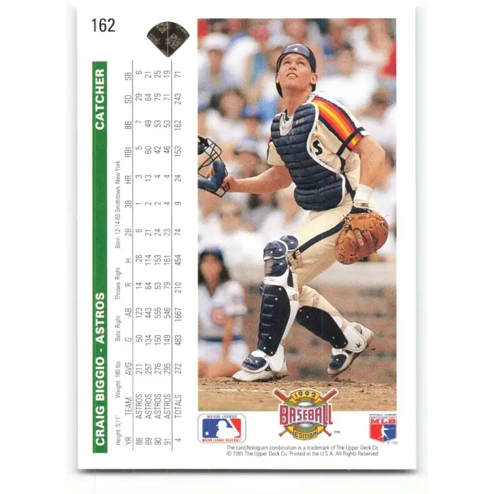 1992 Upper Deck #162 Craig Biggio NM-MT Houston Astros Baseball Card - Baseball Card Single