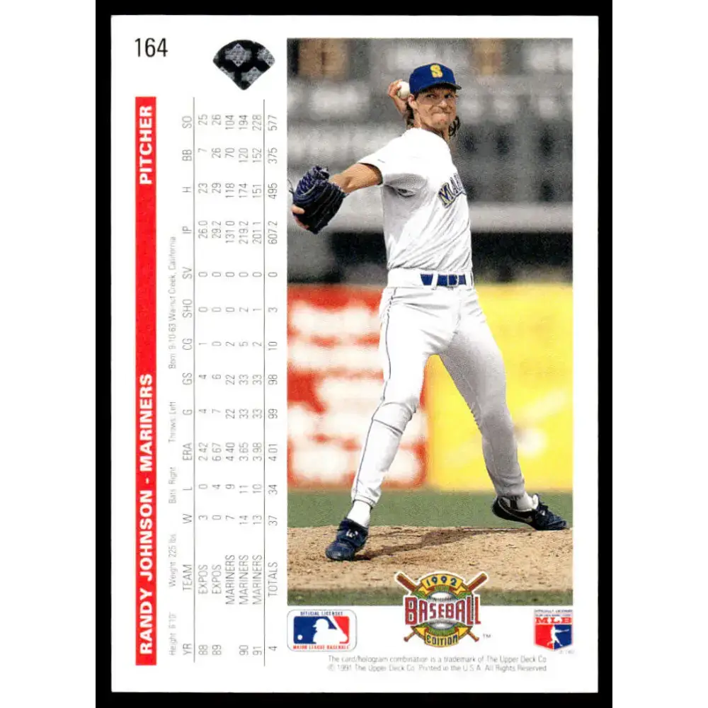 1992 Upper Deck #164 Randy Johnson NM-MT Seattle Mariners Baseball Card - Baseball Card Single