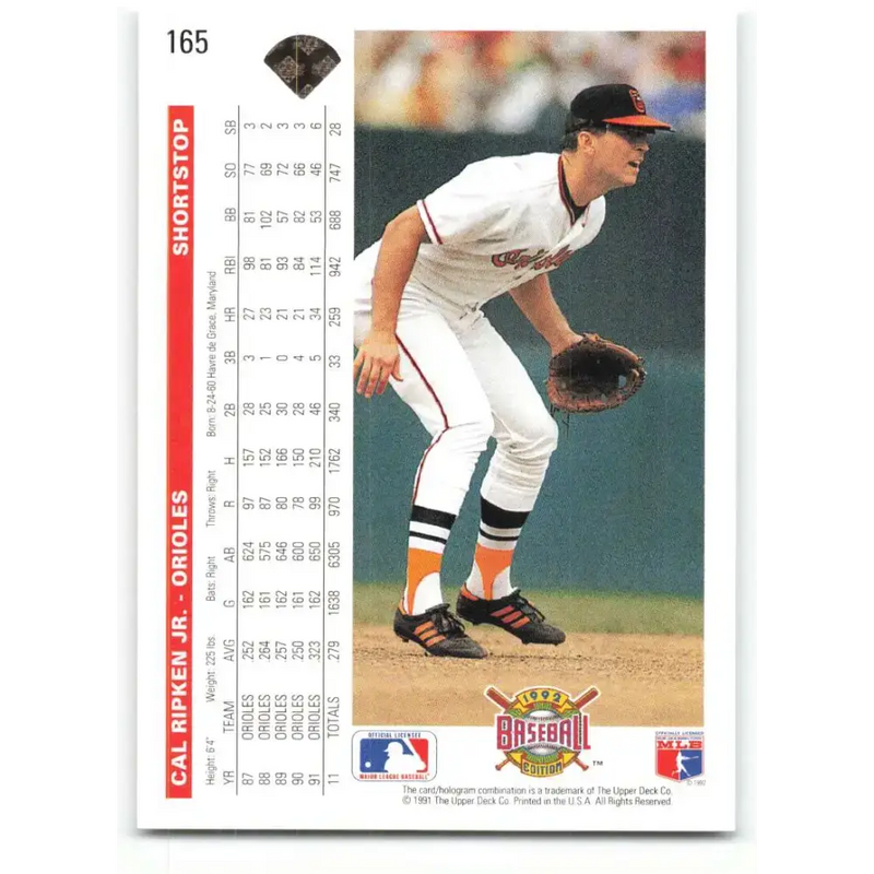 1992 Upper Deck #165 Cal Ripken Jr. NM-MT Baltimore Orioles Baseball Card - Baseball Card Single