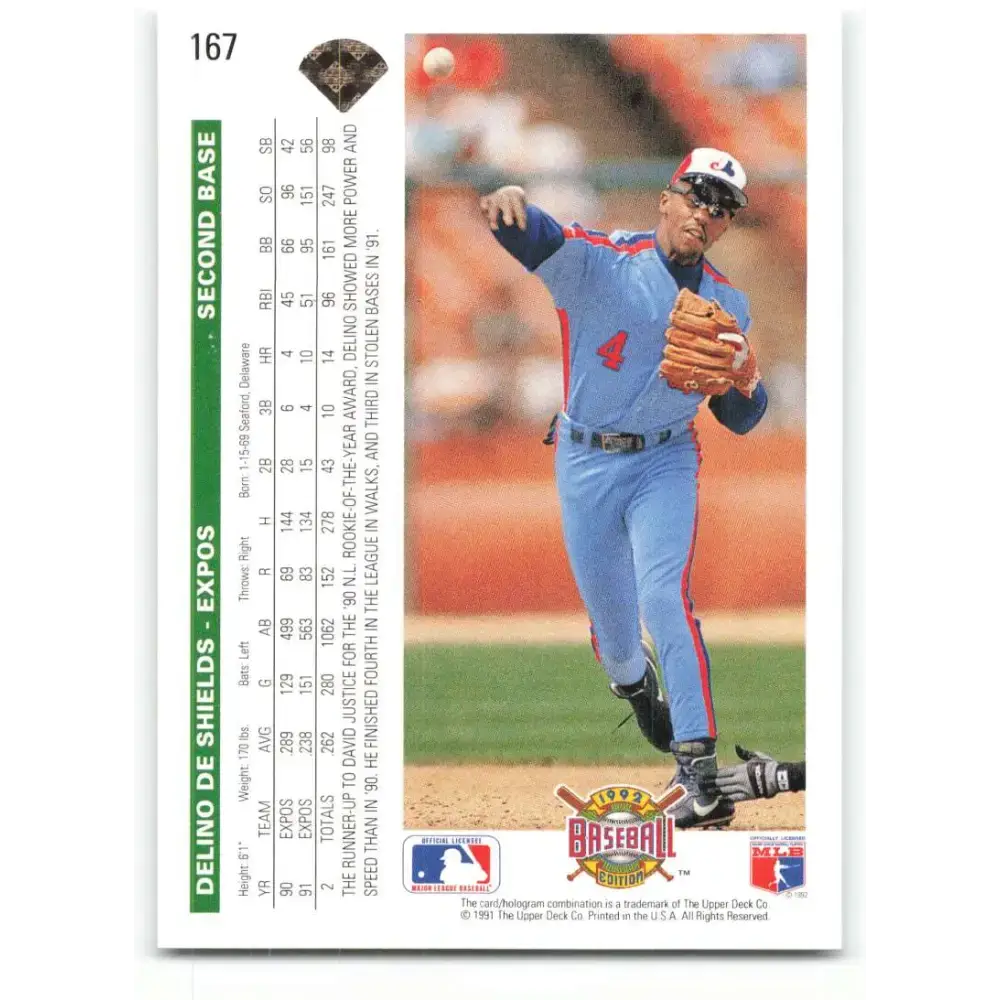 1992 Upper Deck #167 Delino DeShields NM-MT Montreal Expos Baseball Card - Baseball Card Single