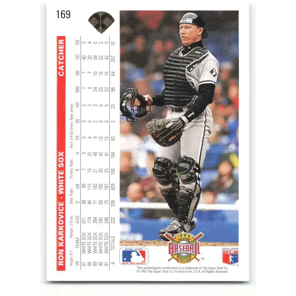 1992 Upper Deck #169 Ron Karkovice NM-MT Chicago White Sox Baseball Card - Baseball Card Single