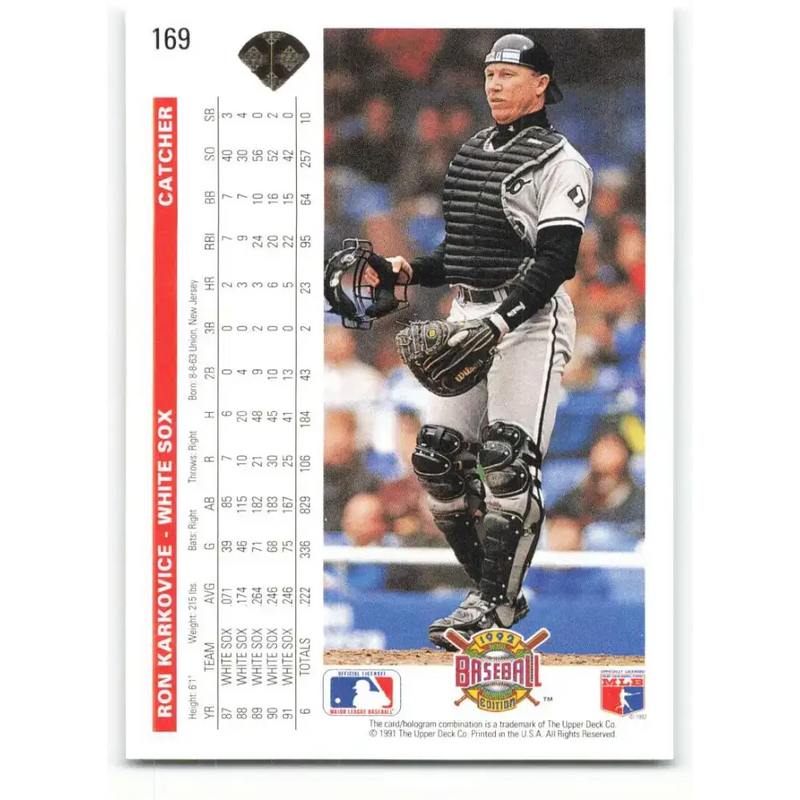 1992 Upper Deck #169 Ron Karkovice NM-MT Chicago White Sox Baseball Card - Baseball Card Single