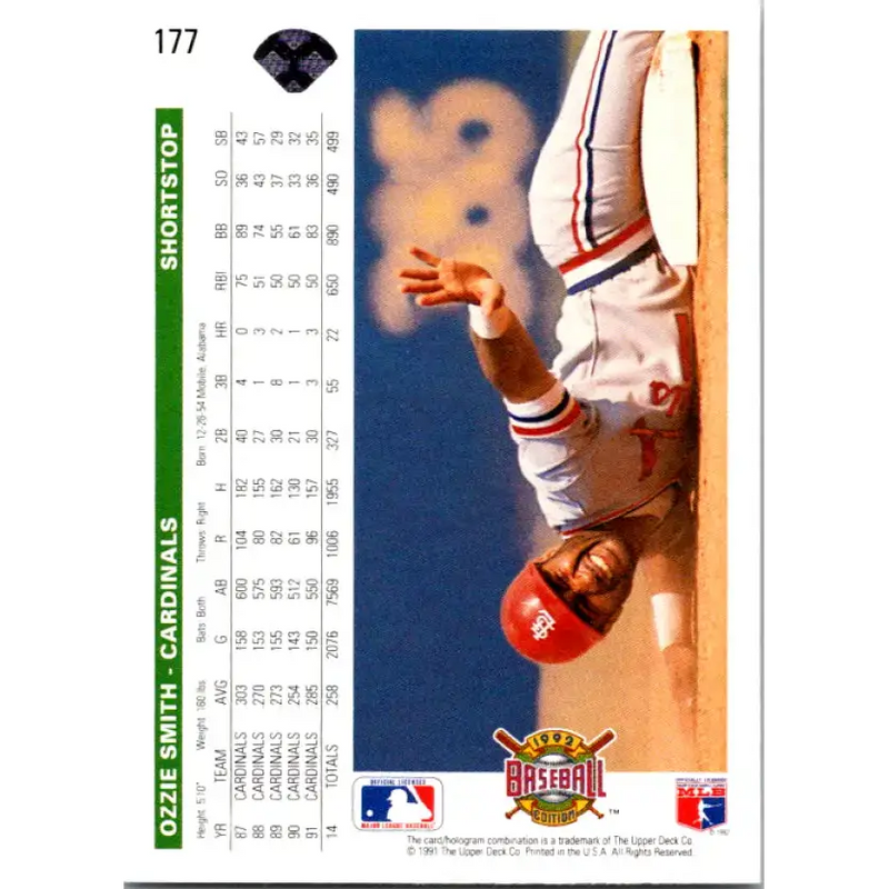 1992 Upper Deck #177 Ozzie Smith NM-MT St. Louis Cardinals Baseball Card - Baseball Card Single