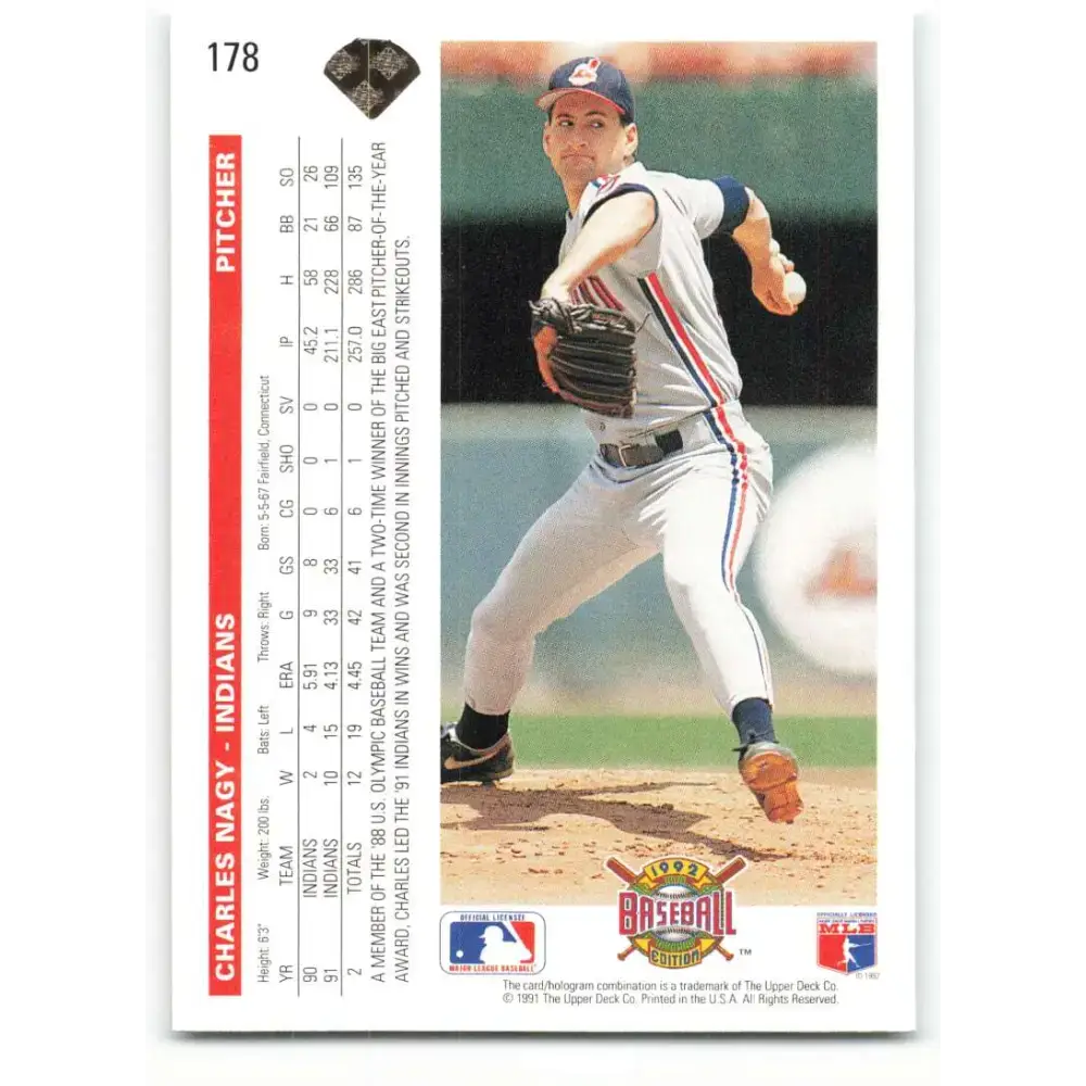 1992 Upper Deck #178 Charles Nagy NM-MT Cleveland Indians Baseball Card - Baseball Card Single