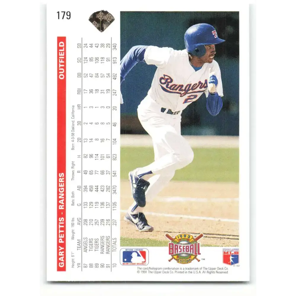 1992 Upper Deck #179 Gary Pettis NM-MT Texas Rangers Baseball Card - Baseball Card Single