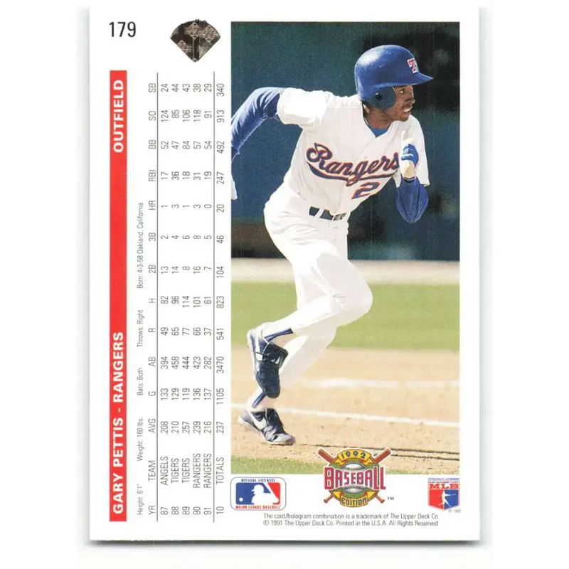 1992 Upper Deck #179 Gary Pettis NM-MT Texas Rangers Baseball Card - Baseball Card Single