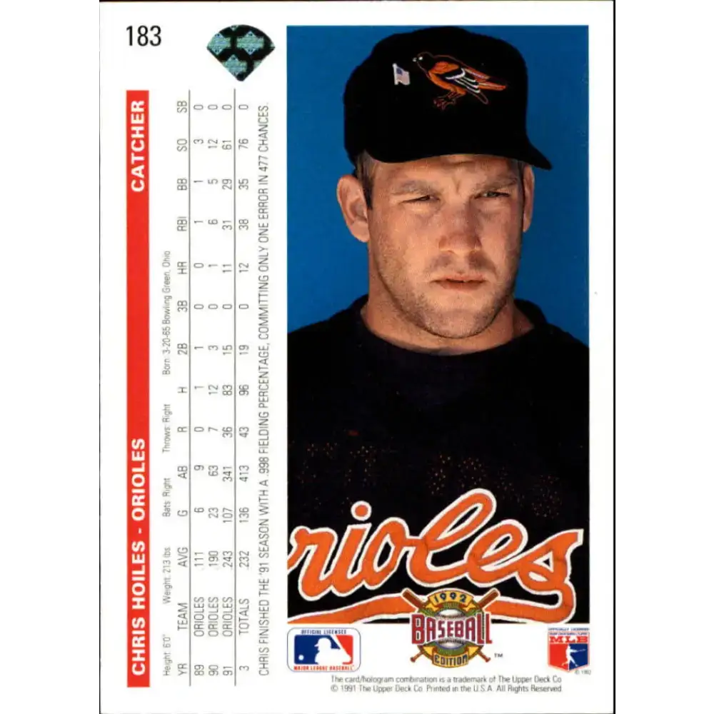 1992 Upper Deck #183 Chris Hoiles NM-MT Baltimore Orioles Baseball Card - Baseball Card Single