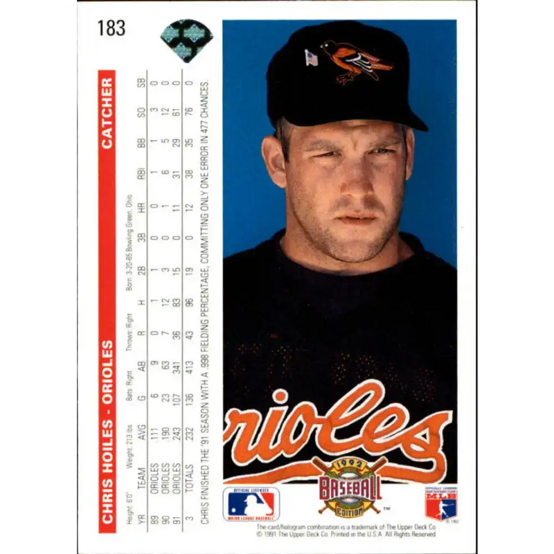 1992 Upper Deck #183 Chris Hoiles NM-MT Baltimore Orioles Baseball Card - Baseball Card Single