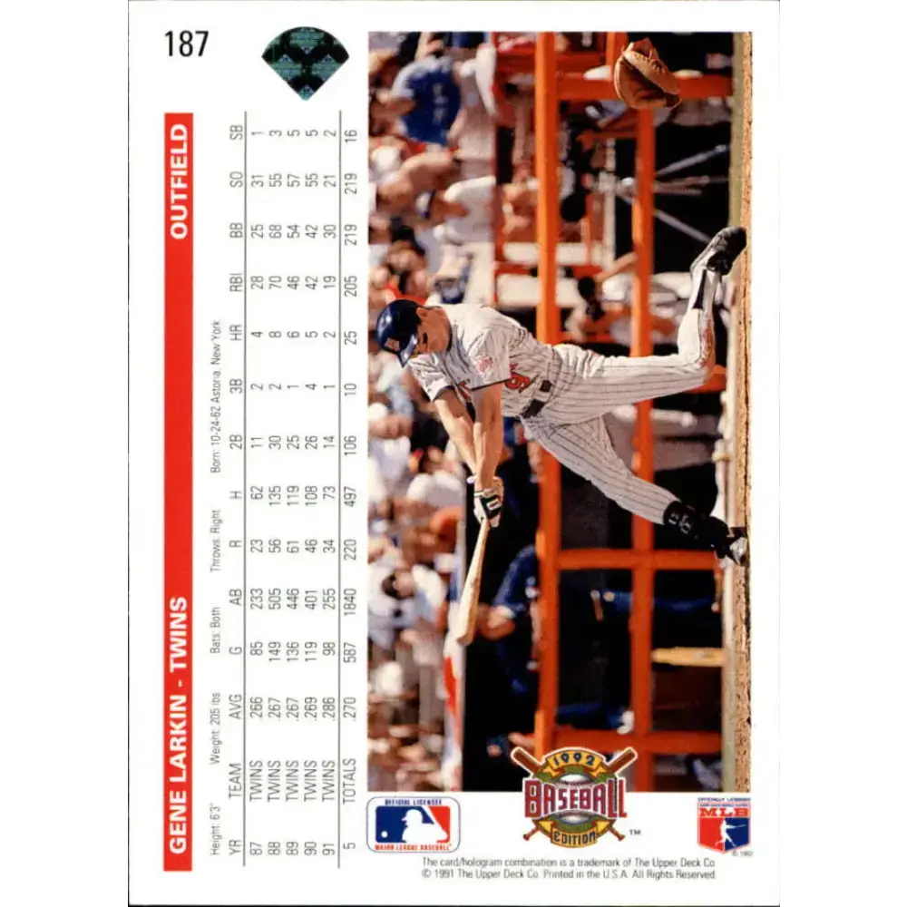 1992 Upper Deck #187 Gene Larkin NM-MT Minnesota Twins Baseball Card - Baseball Card Single