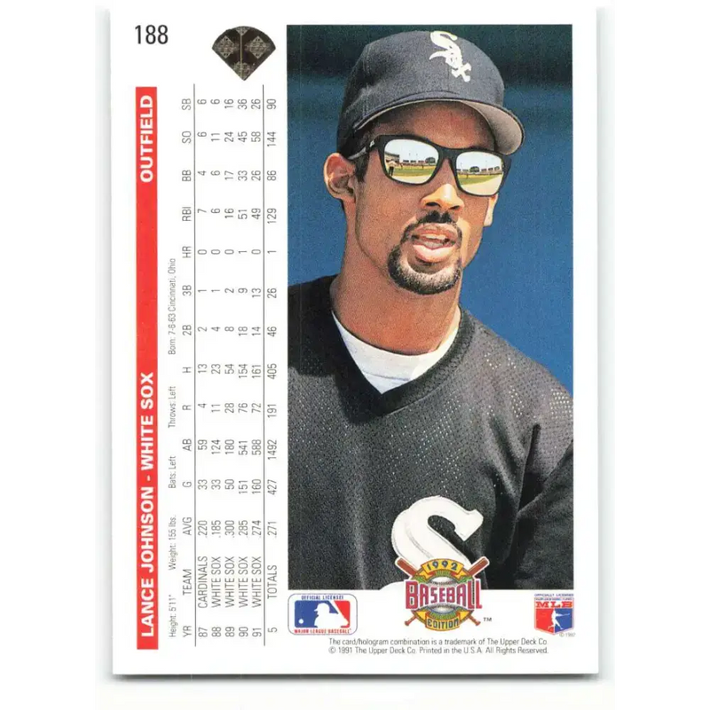 1992 Upper Deck #188 Lance Johnson NM-MT Chicago White Sox Baseball Card - Baseball Card Single