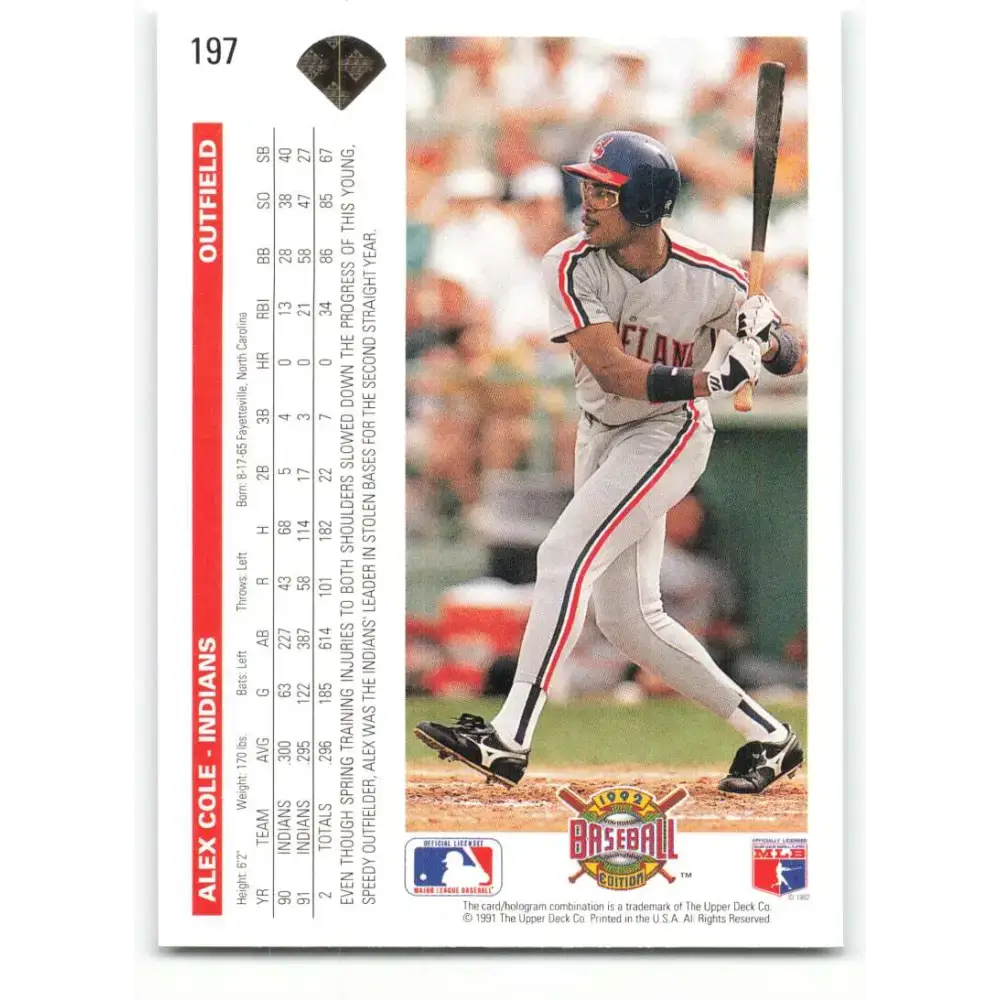 1992 Upper Deck #197 Alex Cole NM-MT Cleveland Indians Baseball Card - Baseball Card Single