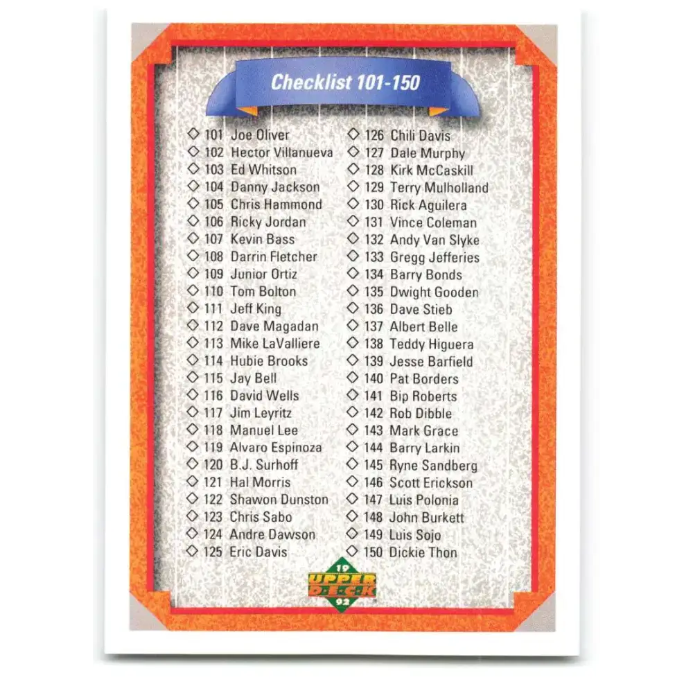 1992 Upper Deck #200 Checklist 101-200 NM-MT Checklist Baseball Card - Baseball Card Single