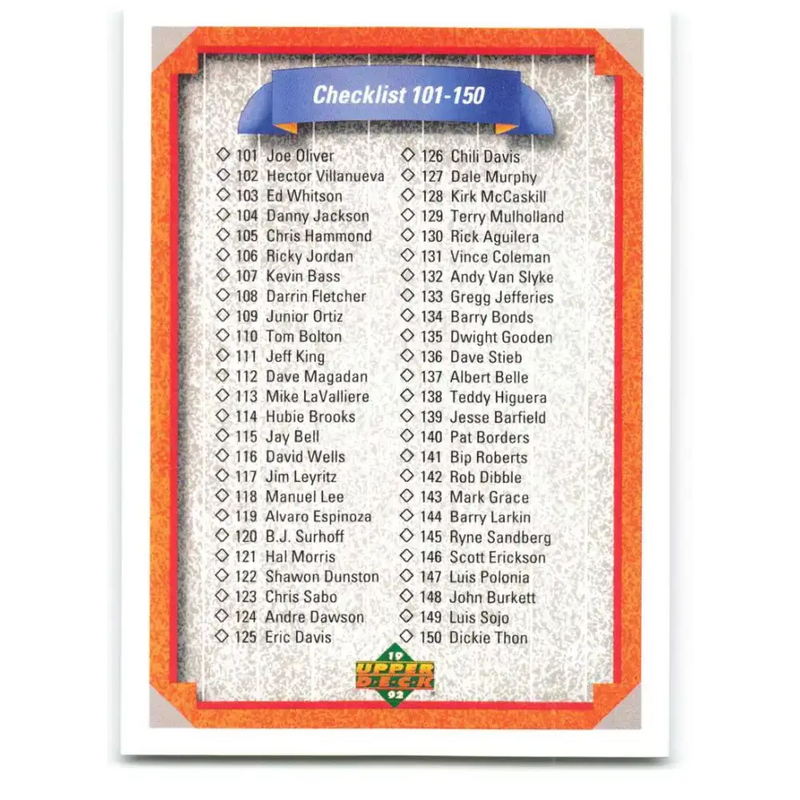 1992 Upper Deck #200 Checklist 101-200 NM-MT Checklist Baseball Card - Baseball Card Single
