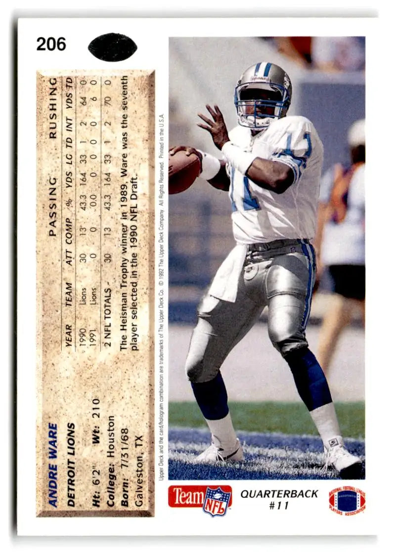 1992 Upper Deck #206 Andre Ware - Football Card Single