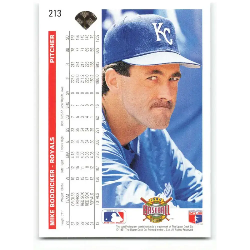1992 Upper Deck #213 Mike Boddicker NM-MT Kansas City Royals Baseball Card - Baseball Card Single