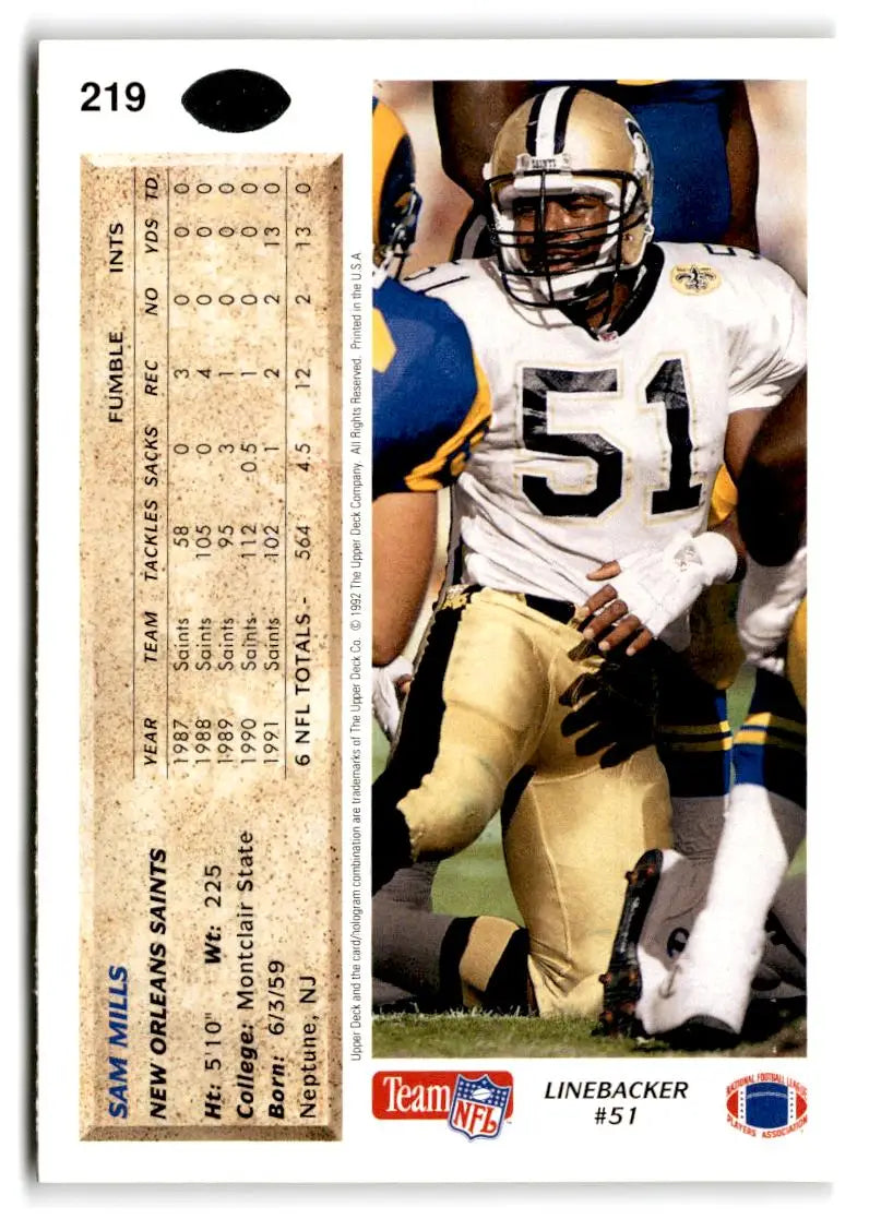 1992 Upper Deck #219 Sam Mills - Football Card Single