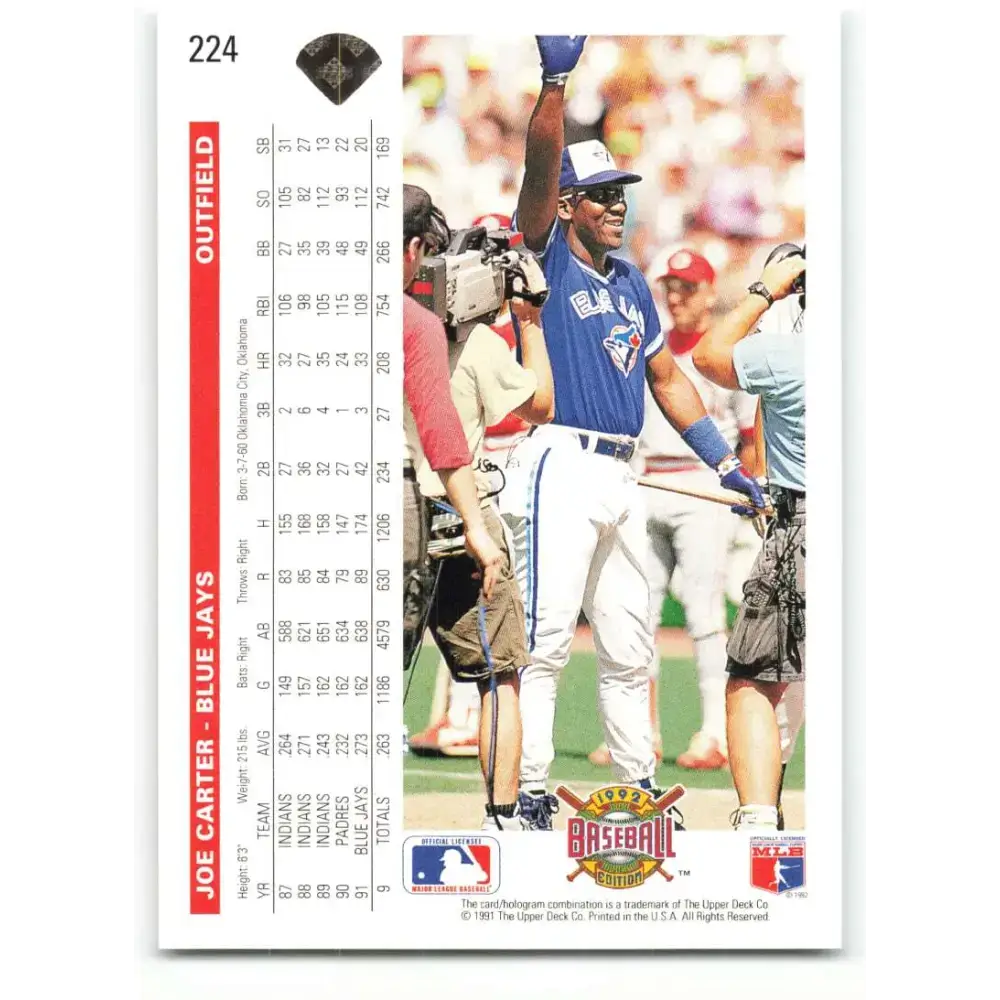 1992 Upper Deck #224 Joe Carter NM-MT Toronto Blue Jays Baseball Card - Baseball Card Single