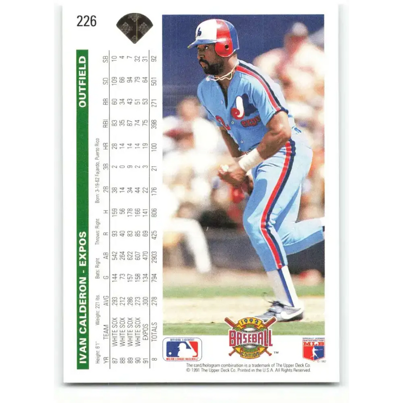 1992 Upper Deck #226 Ivan Calderon NM-MT Montreal Expos Baseball Card - Baseball Card Single