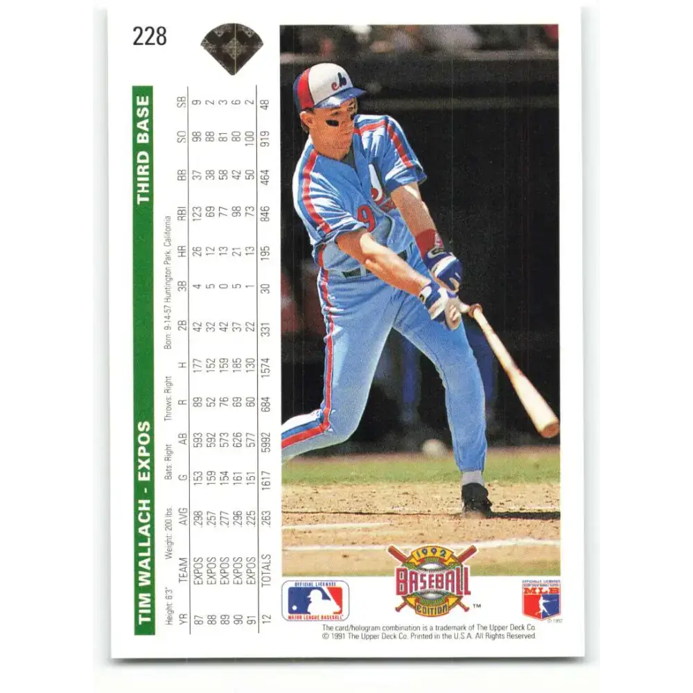 1992 Upper Deck #228 Tim Wallach NM-MT Montreal Expos Baseball Card - Baseball Card Single