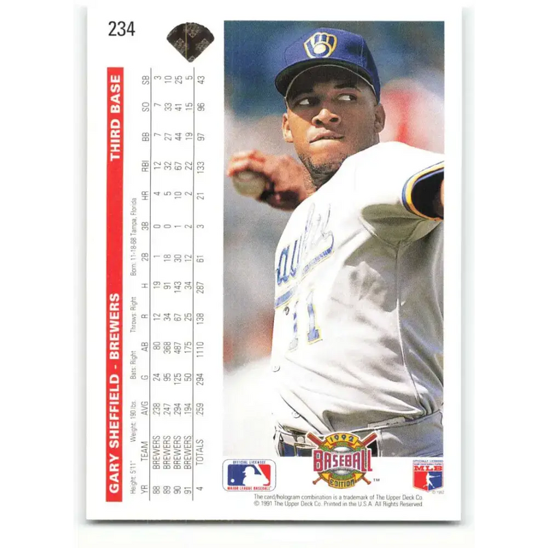 1992 Upper Deck #234 Gary Sheffield NM-MT Milwaukee Brewers Baseball Card - Baseball Card Single