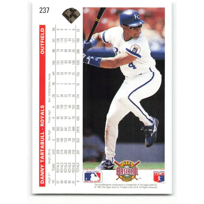 1992 Upper Deck #237 Danny Tartabull NM-MT Kansas City Royals Baseball Card - Baseball Card Single