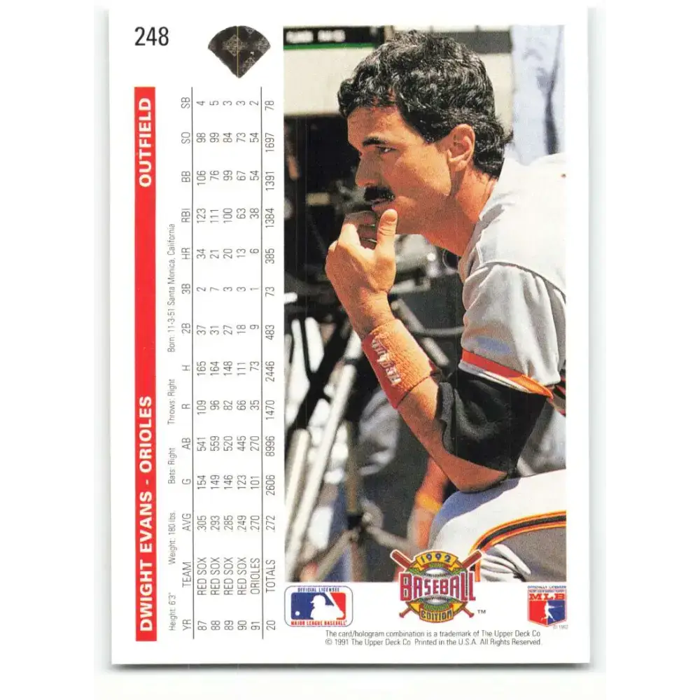 1992 Upper Deck #248 Dwight Evans NM-MT Baltimore Orioles Baseball Card - Baseball Card Single