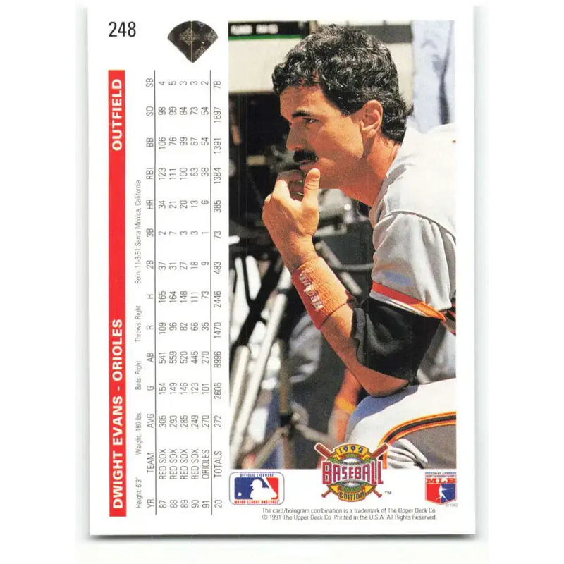 1992 Upper Deck #248 Dwight Evans NM-MT Baltimore Orioles Baseball Card - Baseball Card Single