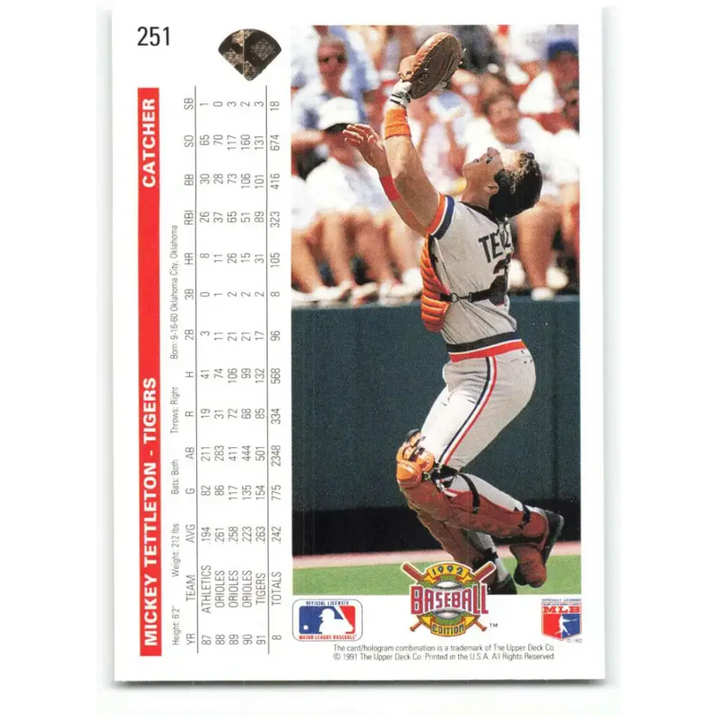 1992 Upper Deck #251 Mickey Tettleton NM-MT Detroit Tigers Baseball Card - Baseball Card Single