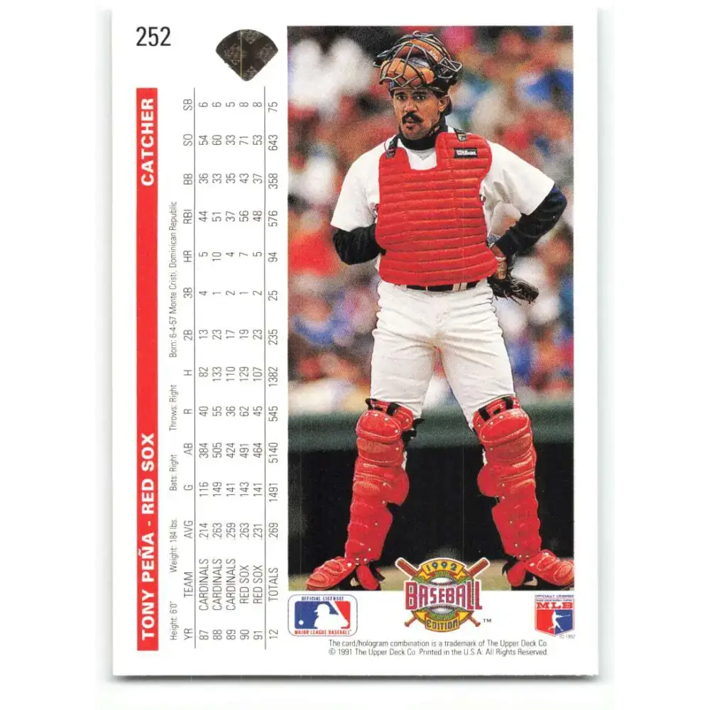 1992 Upper Deck #252 Tony Pena NM-MT Boston Red Sox Baseball Card - Baseball Card Single