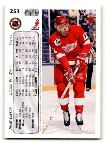 Hockey trading card 1992 Upper Deck Jimmy Carson 253b with hologram logo ID46823