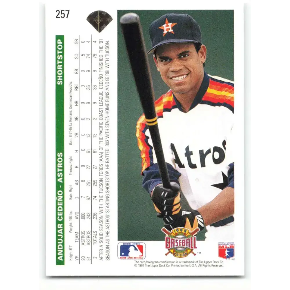 1992 Upper Deck #257 Andujar Cedeno NM-MT Houston Astros Baseball Card - Baseball Card Single