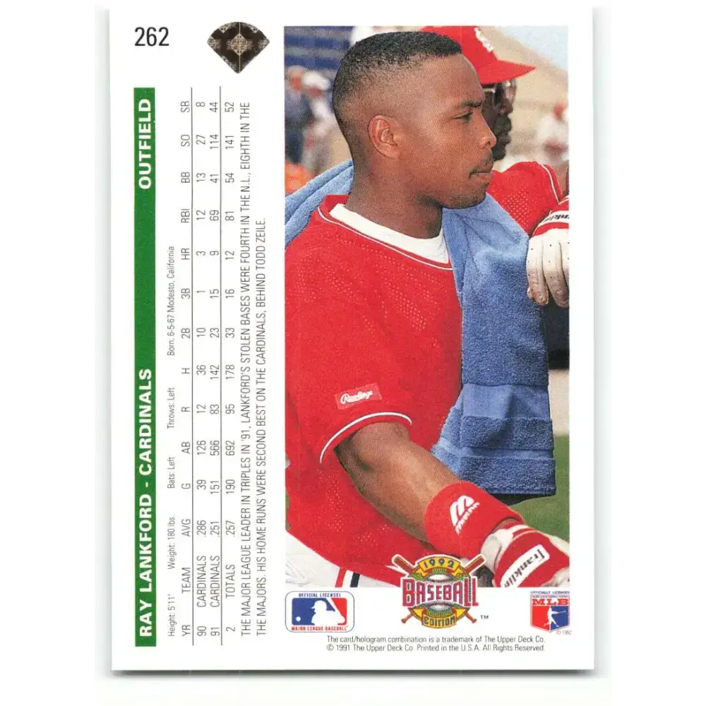 1992 Upper Deck #262 Ray Lankford NM-MT St. Louis Cardinals Baseball Card - Baseball Card Single